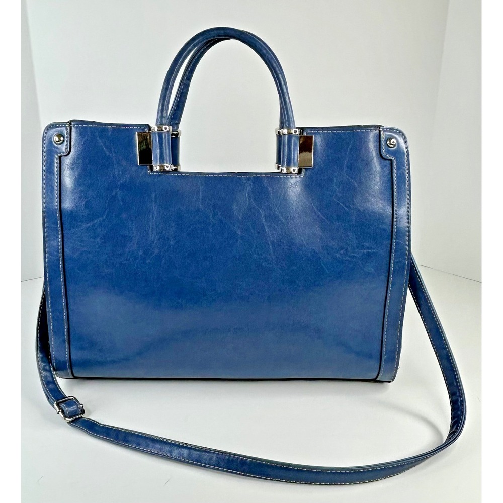 Ivanka Trump Structured Satchel Handbag Blue Silver Hardware Career Work Tote